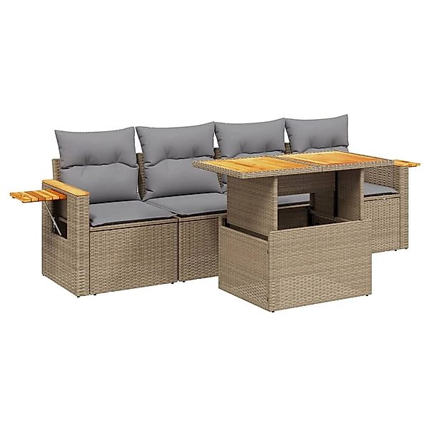 vidaXL 5-Tlg Garten-Sofagarnitur mit Kissen Beige Poly Rattan 3273397 günstig online kaufen