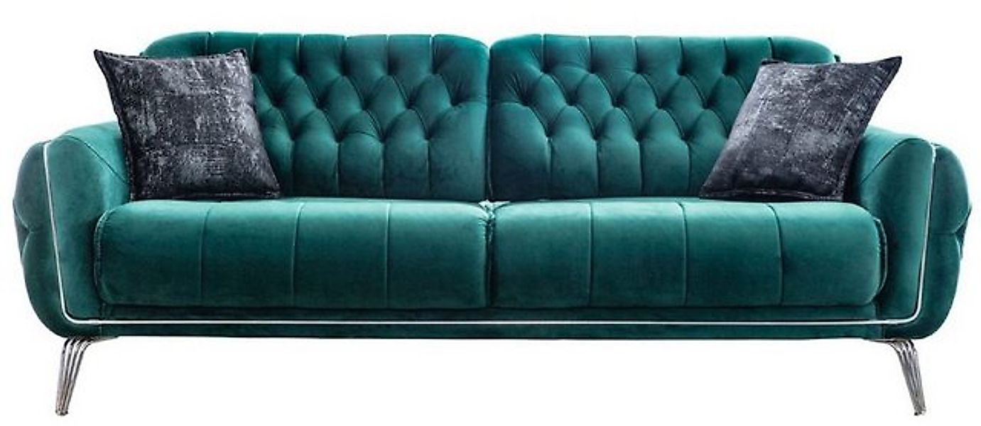 Casa Padrino Chesterfield-Sofa Luxus Chesterfield Schlafsofa Grün / Silber günstig online kaufen