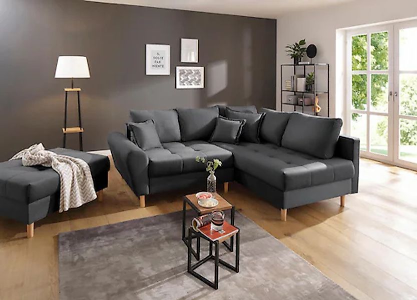 Home affaire Ecksofa »Rice L-Form, B: 223 cm« Set: Sofa & Hocker, mit 3 Zie günstig online kaufen