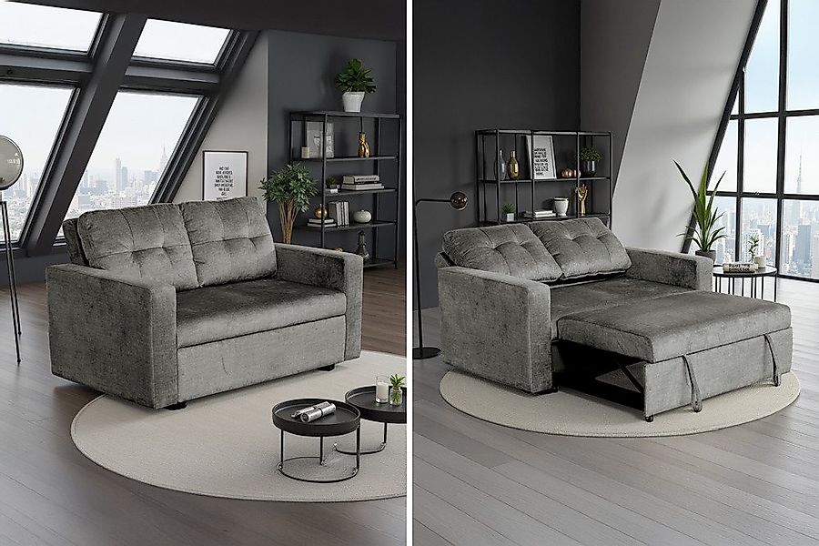 riess-ambiente Schlafsofa SMART 2-Sitzer grau – Samt, ausziehbar, Nosagfede günstig online kaufen