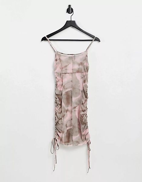 ASOS DESIGN – Mini-Strandkleid aus Netzstoff mit Batikmuster und Kontrastnä günstig online kaufen