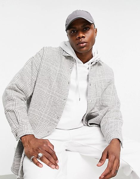 ASOS DESIGN – Grau karierte Super-Oversize-Hemdjacke aus Wolle günstig online kaufen
