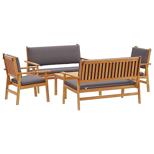vidaXL Loungesofa 5-tlg. Garten-Sofagarnitur mit Kissen Massivholz, 5 Teile günstig online kaufen