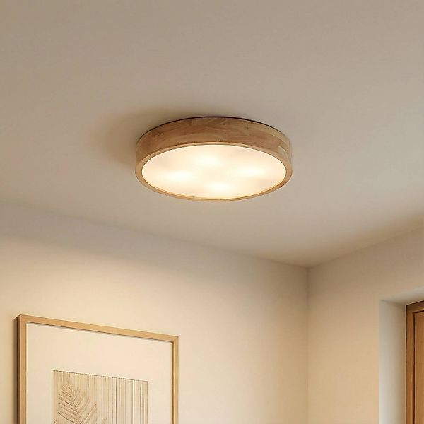 Lindby Deckenleuchte Tanju, Ø 60 cm, 5-flg., Eichenholz, E27 günstig online kaufen