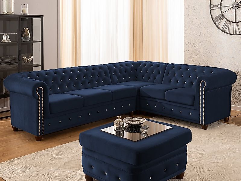 S-Style Möbel Ecksofa Chesterfield L-Form Cleo Blink aus Samt mit Kristalls günstig online kaufen