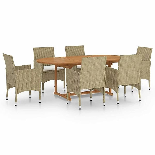 7-tlg. Garten-essgruppe Poly Rattan Beige günstig online kaufen