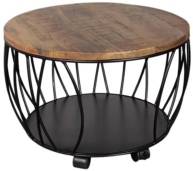 MR.DEKO Couchtisch rund Talsano Mango Massivholz mit Rollen 57x40 cm natur günstig online kaufen