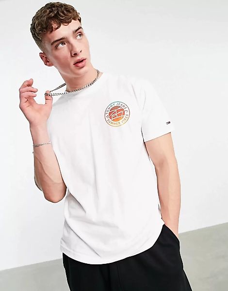 Tommy Jeans – T-Shirt in Weiß mit rundem Logoprint auf Vorder- und Rückseit günstig online kaufen