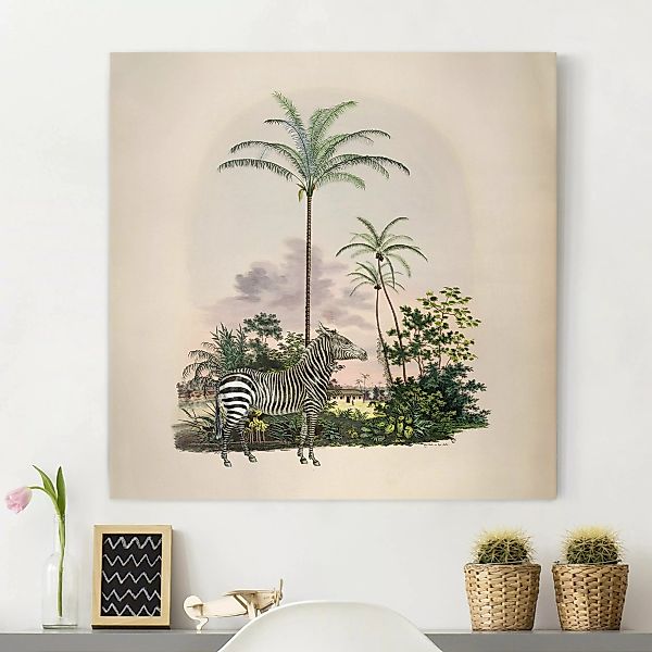 Leinwandbild Zebra vor Palmen Illustration günstig online kaufen