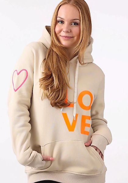 Zwillingsherz Kapuzensweatshirt mit Aufschrift "LOVE" in Neon günstig online kaufen