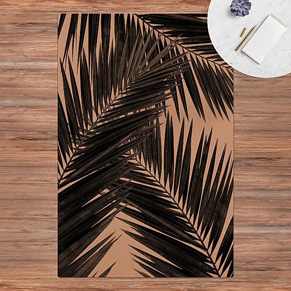 Kork-Teppich Blick durch Palmenblätter schwarz weiß günstig online kaufen