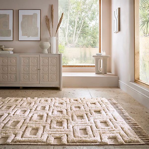 FLAIR RUGS Wollteppich »Greek Key«, rechteckig, 5 mm Höhe, Shaggy Wolle günstig online kaufen