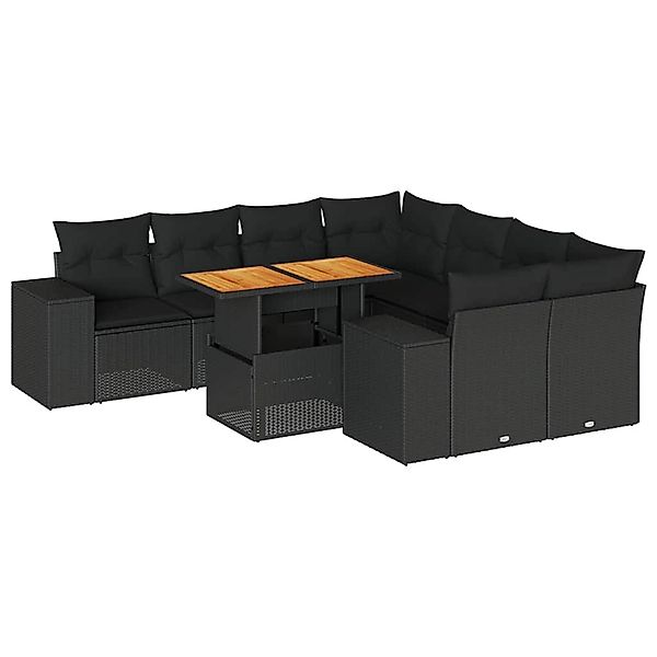 vidaXL 9-Tlg Garten-Sofagarnitur mit Kissen Schwarz Poly Rattan 3327352 günstig online kaufen