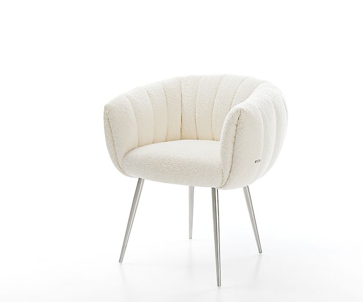 Esszimmerstuhl Jada-Flex Bouclé Weiß 4-Fuß konisch Edelstahl Taschenfederke günstig online kaufen