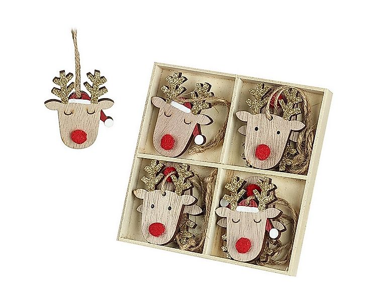 Heaven Sends Christbaumschmuck 8 schimmernde Rentier Deko-Hänger im Holzkäs günstig online kaufen