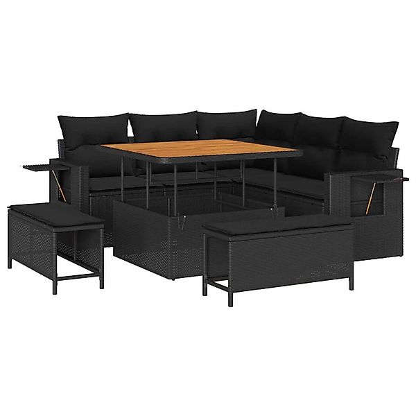 vidaXL Gartensofa-Set mit Kissen 9 Stk Schwarz Poly-Rattan 3363684 günstig online kaufen