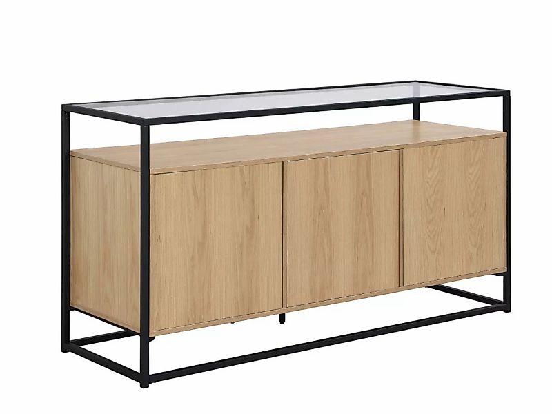 Sideboard mit 3 Türen aus MDF, gehärtetes Glas und Metall - Helle Naturfarb günstig online kaufen