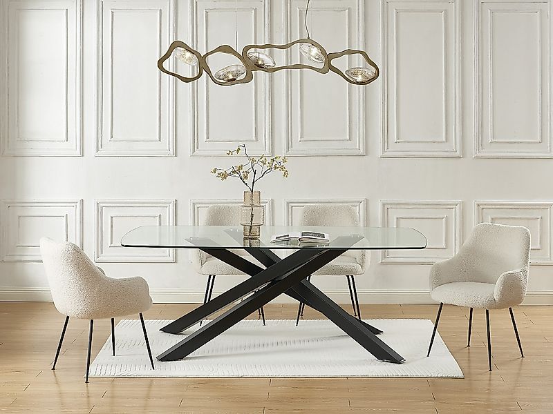 Esstisch rund - 8 Personen - Sicherheitsglas & schwarzes Metall - Transpare günstig online kaufen