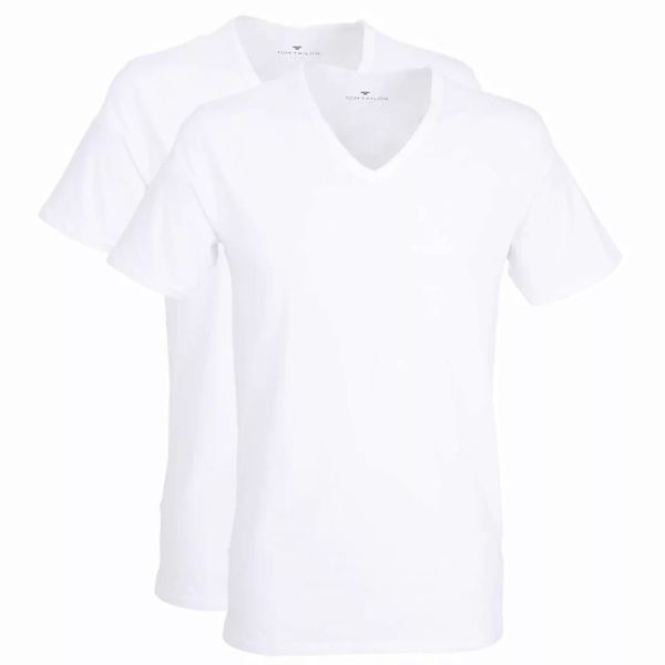 TOM TAILOR Herren T-Shirt, 2er Pack - Pro T, Halbarm, V-Neck, einfarbig Wei günstig online kaufen