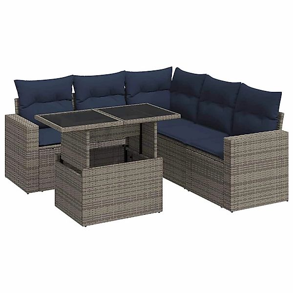 vidaXL 6-Tlg Garten-Sofagarnitur mit Kissen Grau Poly Rattan Akazie 3326322 günstig online kaufen