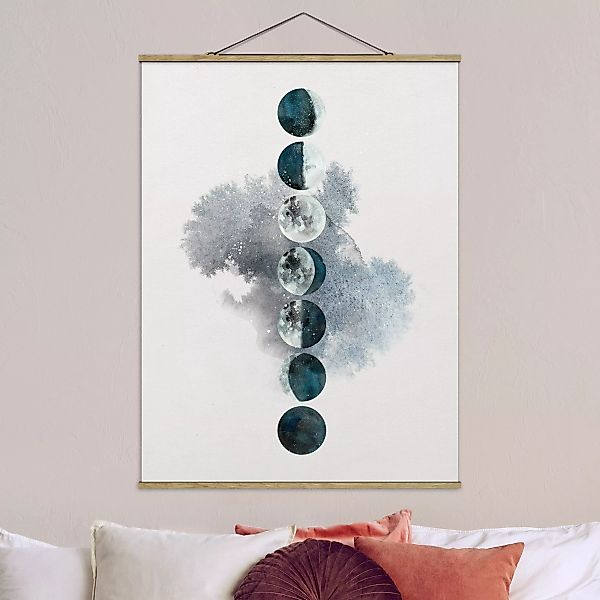 Stoffbild Aquarell mit Posterleisten - Hochformat Die Mondphasen günstig online kaufen