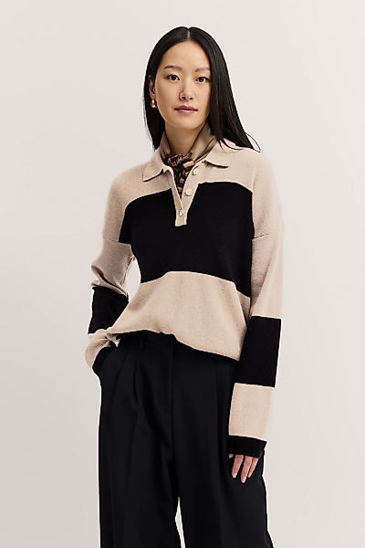 bugatti Polokragenpullover "gestreift", aus einem Kaschmir-Mix mit Knopflei günstig online kaufen