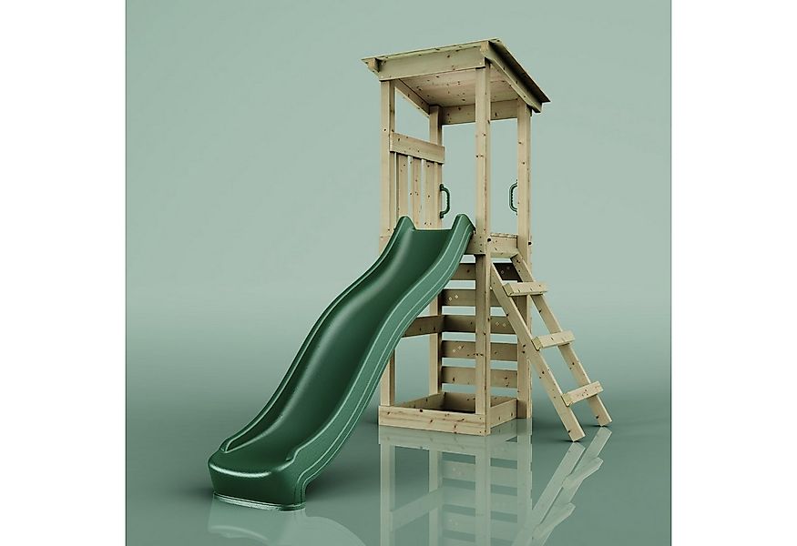 OutdoorToys Spielturm Nizza aus Holz in Dunkelgrün mit Rutsche & Kletterwan günstig online kaufen