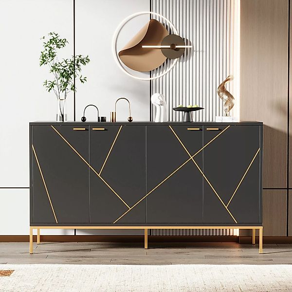 STILVORA Sideboard wohnzimmer 150×40cm Buffetschrank schwarz,Küchenschrank günstig online kaufen