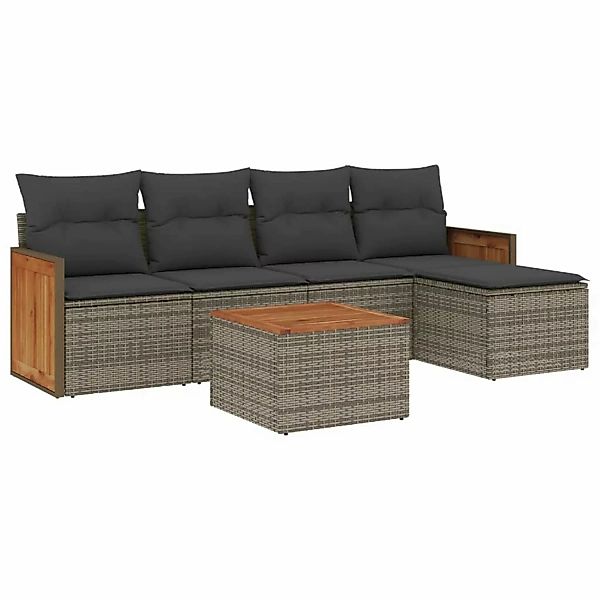 vidaXL 6-tlg Garten-Sofagarnitur mit Kissen Grau Poly Rattan Modell 74 günstig online kaufen