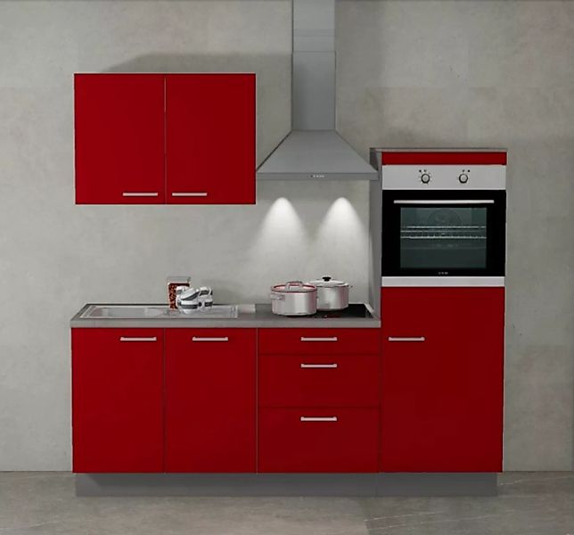 Einbauküche MANKAFOX 4 Rot/Arktisgrau - Schränke montiert/ Küchenzeile 210 günstig online kaufen
