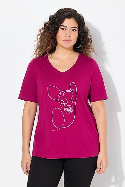 Ulla Popken T-Shirt T-Shirt Metallic-Tiermotiv V-Ausschnitt Halbarm günstig online kaufen