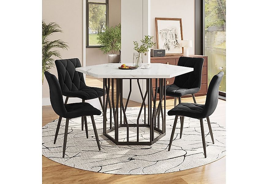 Flieks Essgruppe sechseckiger Esstisch mit 4 Stühlen Set, (Set, 5-tlg., 1 T günstig online kaufen