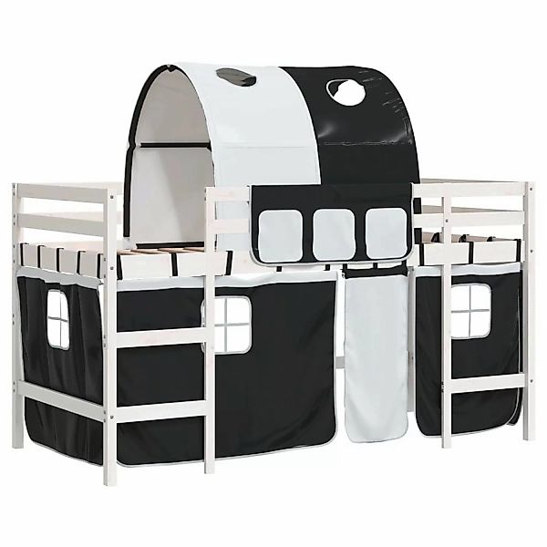 vidaXL Kinderhochbett mit Tunnel Weiß & Schwarz 90x200 cm Kiefernholz192828 günstig online kaufen