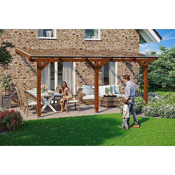 Skan Holz Terrassenüberdachung Andria 541 x 400 cm Leimholz Nussbaum günstig online kaufen