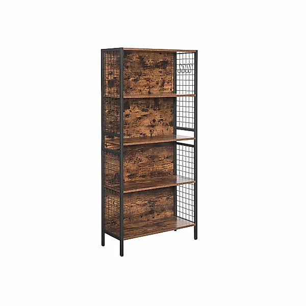 Vasagle Standregal 4 Ablagen und 4 S-Haken 30 x 74 x 154,5 cm Braun-Schwarz günstig online kaufen