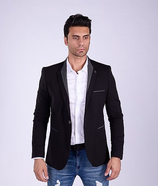 Denim Distriqt Jerseysakko Jersey Sakko mit Jeanskragen Schwarz Gr. 48 ents günstig online kaufen