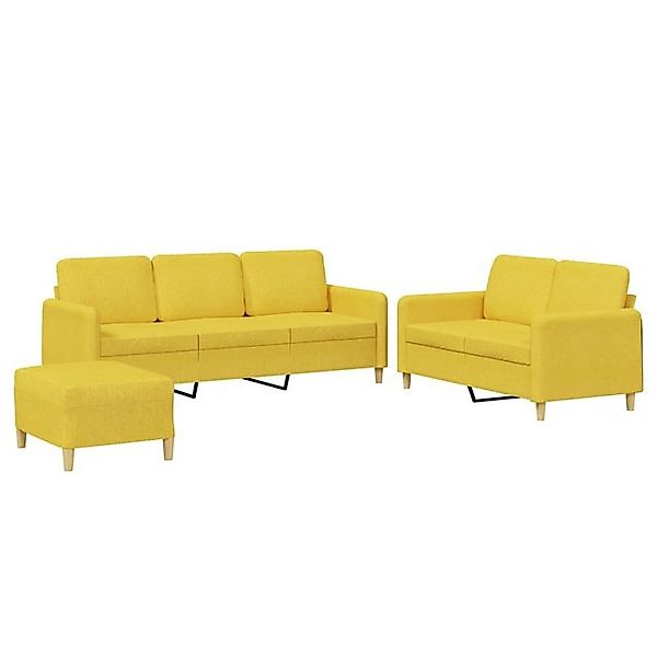 vidaXL Sofa 3-tlg. Sofagarnitur mit Kissen Hellgelb Stoff günstig online kaufen