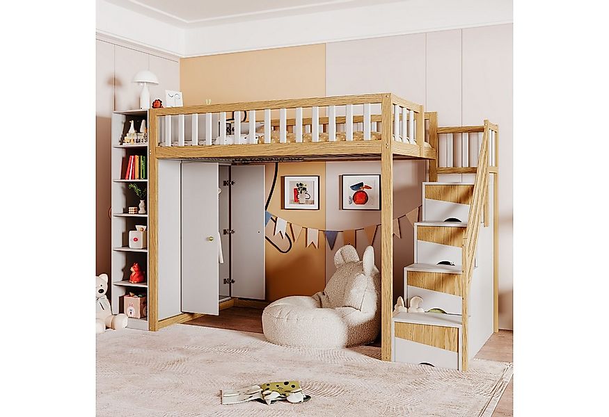 STILVORA Hochbett 90x200 Jugendbett mit Schrank und Stauraum,Kinderbett ohn günstig online kaufen