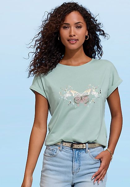 Vivance T-Shirt "mit glänzendem Frontprint" aus angenehmer Baumwoll-Modal-Q günstig online kaufen