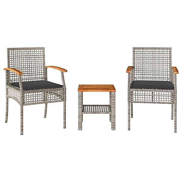 vidaXL 3-Tlg Bistro-Set mit Kissen Grau Poly Rattan Akazienholz 366260 günstig online kaufen
