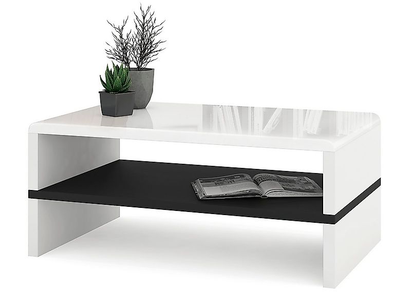 Mazzoni Couchtisch Design Rock Tisch Weiß Hochglanz / Schwarz matt 100x60x4 günstig online kaufen