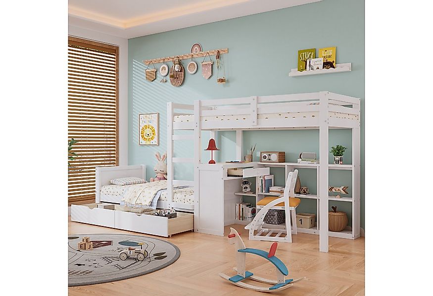 Merax Etagenbett 90x200cm mit Schreibtisch, Regal & Schubladen (1-St., Kief günstig online kaufen