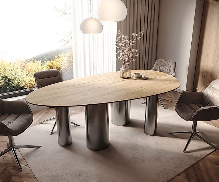 Esstisch Edge Oval 220x120 Keramik Laminam® Sabbia Eichefarbig Pilier Edels günstig online kaufen