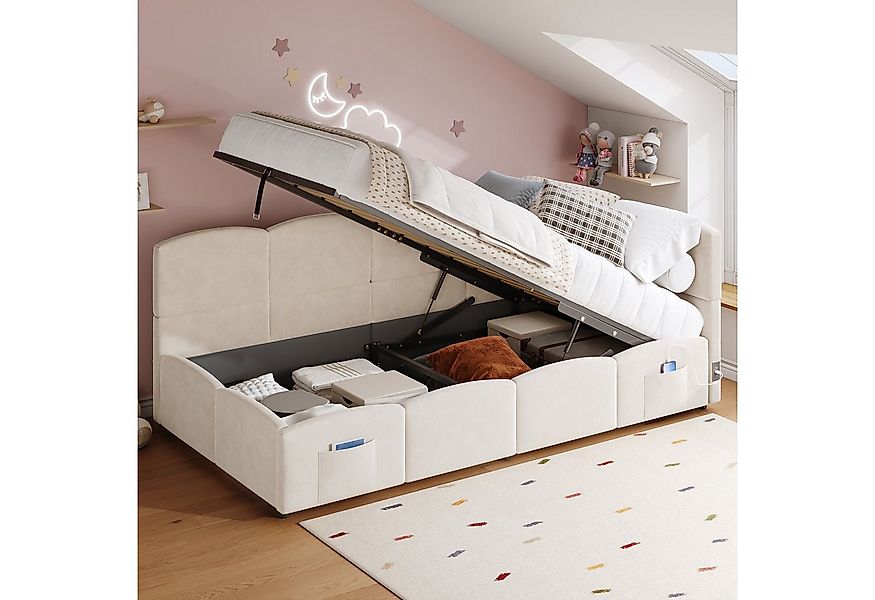 Flieks Polsterbett, Hydraulisches Kinderbett Daybett 90x200cm mit USB-Aufla günstig online kaufen