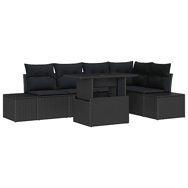 vidaXL Garten-Sofa-Set mit Kissen 6-Tlg Schwarz Poly Rattan 3349189 günstig online kaufen