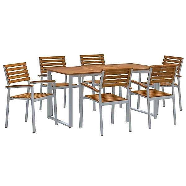 vidaXL Garten Essgruppe 7-Tlg Grau und Braun Akazie Massivholz 3284346 günstig online kaufen