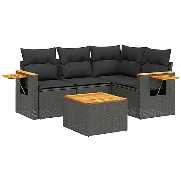 vidaXL 5-Tlg Garten-Sofagarnitur mit Kissen Schwarz Poly Rattan 3259178 günstig online kaufen