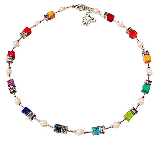 traumschmuck Collier 690. Collier Edelstein Jaspis Würfel Muschelperle Stra günstig online kaufen