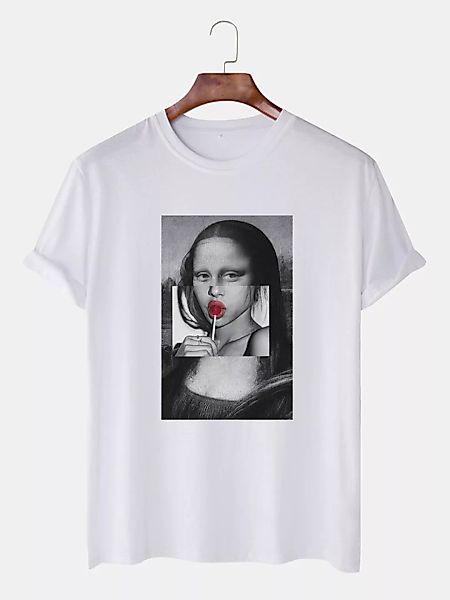 Herren Lollipop Fun Kuso Mona Lisa O-Neck T-Shirts mit Öldruck günstig online kaufen
