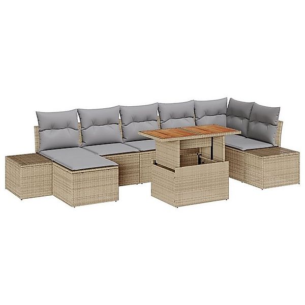 vidaXL Loungesofa 8-teiliges Garten-Sofa-Set mit Kissen Beige Poly Rattan, günstig online kaufen